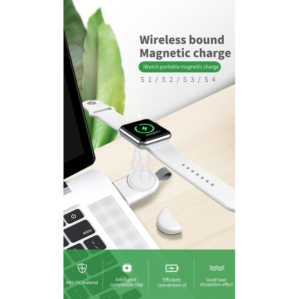 Trådlös laddare för Apple Watch, bärbar magnetladdare för Iwatch White