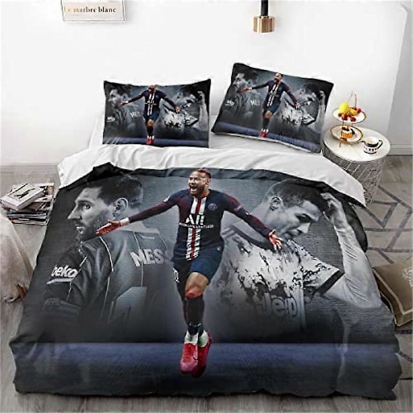 v1392 Sängkläder La Liga Neymar, Messi, -delars Sängset med Tecknat Påslakan, Andningsbart Mikrofibermaterial 3-delars Sängset (1 Påslakan 135x200cm 53x78in