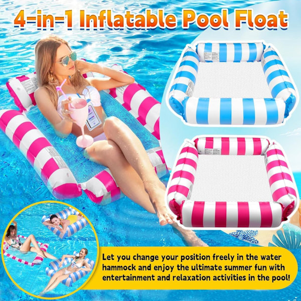 Pool Float Hängmatta, 2 Pack Pool Uppblåsbara Pool Floats, Uppblåsbar Vatten Hängmatta, Simbassäng Uppblåsbara