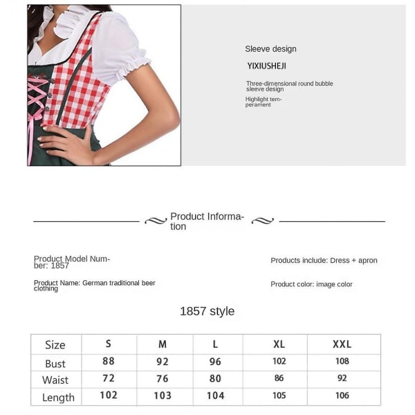 Oktoberfest-kjole Dames tyske Dirndl-kjolekostumer til bayersk Oktoberfest Carnival Halloween L