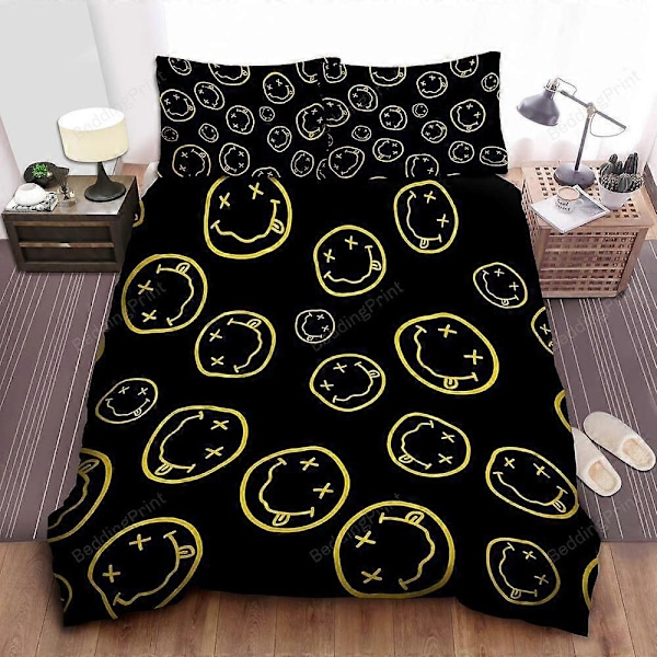 v5092 Sängkläder Nirvana Smiley Logotyp Mönster Påslakanset Barn Örngott Sängkläder Sänglakan IU5092 240x260cm 94x102in