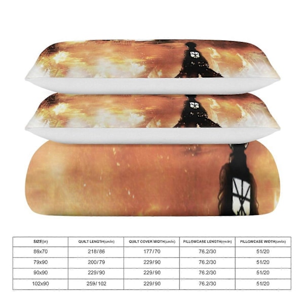 v1090 Attack On Titan Täcke Set Tjockt Mjukt 3 Delars Sängklädesset Året Runt Täcke med 2 Örngott för Vuxna Kvinnor Flickor Tonåringar Hem Rum Deco 135x200cm 53x78in