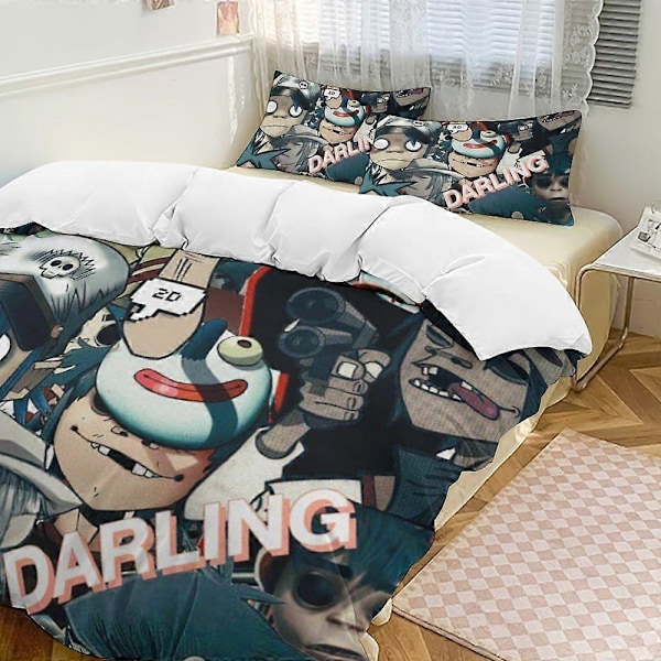 x485 Gorillaz 3-osainen vuodevaatesetti Lämmin ja mukava pehmeä pussilakanasetti 1 pussilakanalla ja 2 tyynyliinalla makuuhuoneeseen b485 240x260cm 94x102in