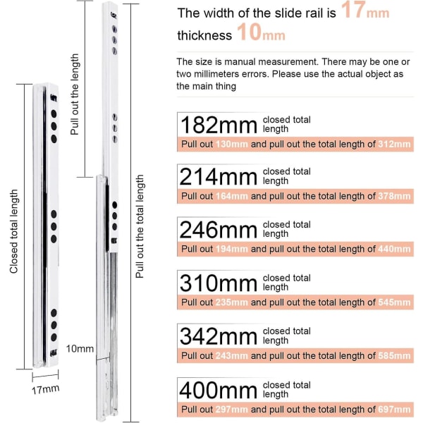 Lådskena, b17mm 1 par Metall Lådskena Löpare Kullager Lådskena Skena 310mm