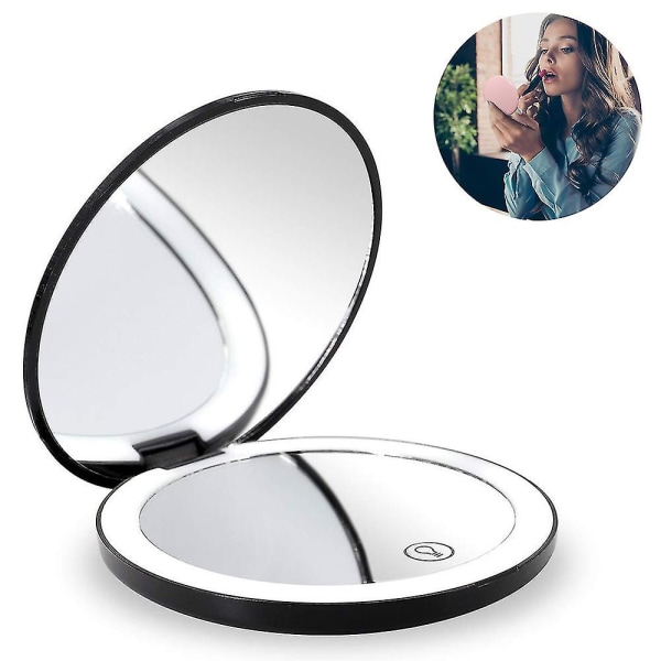 Compact Rechargeable Lighted Makeup Mirror For Travel, Purse And Handbags,1x And 10x Magnifying Handheld