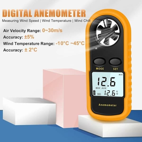 Bärbar digital anemometer med hög precision (±5%)