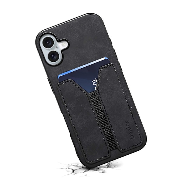 DENIOR iPhone 16 Plus -kotelo, joustava korttipidike, PU-nahka + TPU + PC -puhelimen suojakotelo - Multicolor Black