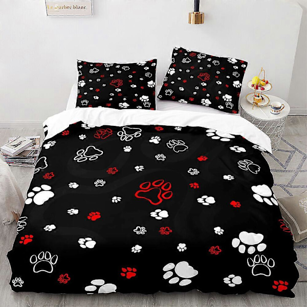 v4878 Sängkläder Tassavtryck Klotryck Katter Hundar Svart Vit Grå Påslakan Sängset Sängkläder IU4878 135x200cm 53x78in
