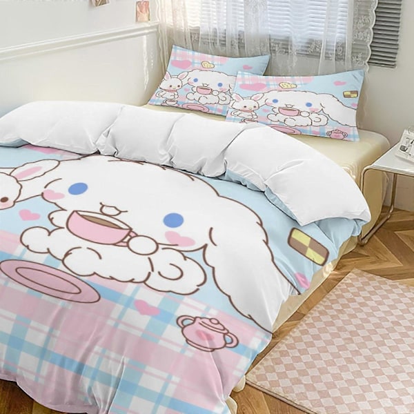 v1451 Cinnamoroll Dynebetræk Sæt Tykt Blødt 3 Dele Sengelinned Sæt Helårs Dynebetræk med 2 Pudebetræk til Voksne Kvinder Piger Teenagere Hjem Værelse Indretning io 240x260cm 94x102in
