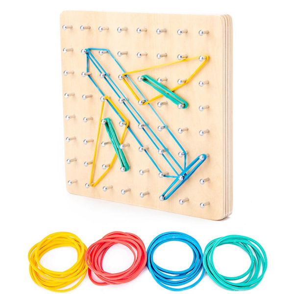 Trä Geoboard Med Gummiband Och Kort Pedagogiska Leksaker