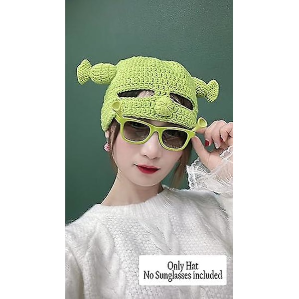 Koko pään vihreä hattu, Shrek-hatut söpöillä korvilla, neulottu hattu maskilla, hauska Halloween-cosplay-rekvisiitta