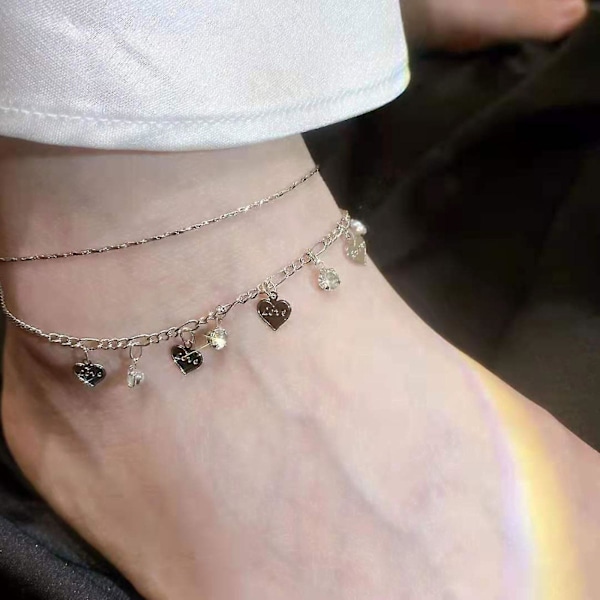 Dubbelskikts Rhinestones Hjärtankel Guld/silver Färg Justerbar Hjärtankel - Jxlgv gold