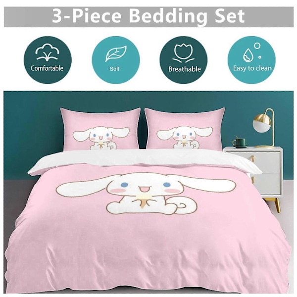 v1177 Cinnamoroll Täcke Set Tjockt Mjukt 3 Delars Sängklädesset Året Runt Täcke med 2 Örngott för Vuxna Kvinnor Flickor Tonåringar Hem Rum Inredning io 200x200cm 78x78in