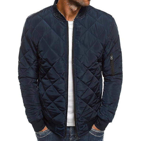 Men's Quilted Padded Puffer Jacket Bomber Winter Warm Zip Up Coat Navy S