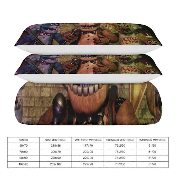 v1369 Five Nightat Freddy Täcke Set Tjockt Mjukt 3 Delars Sängklädesset Året Runt Täcke med 2 Örngott för Vuxna Kvinnor Flickor Tonåringar Hemrum 135x200cm 53x78in