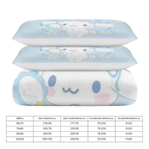 v927 Cinnamoroll 3-delars Twin Sängset - Inkluderar 1 Enkelt Täcke och 2 Örngott Sängkläder - Färgbeständig Mikrofiber - Cinnamoroll io927 135x200cm 53x78in