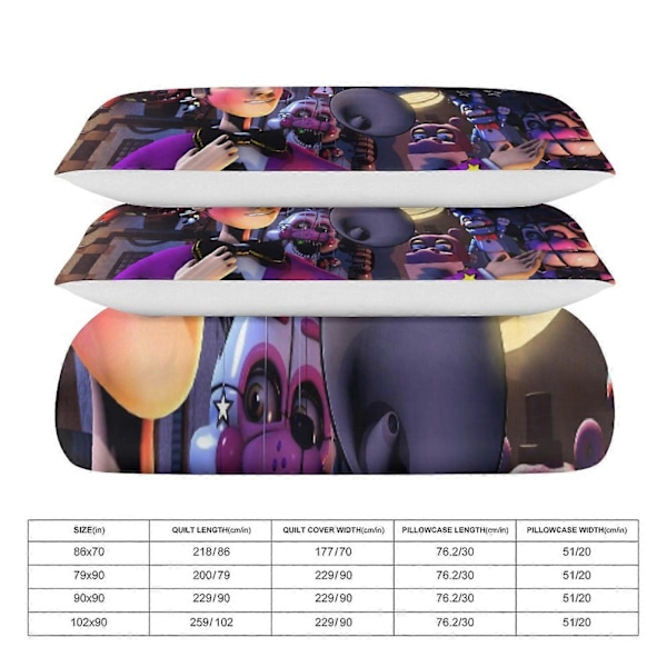 v1205 Five Nightat Freddy Täcke Set Tjockt Mjukt 3-delars Sängklädesset Året Runt Täcke med 2 Örngott för Vuxna Kvinnor Flickor Tonåringar Hemrum 240x260cm 94x102in