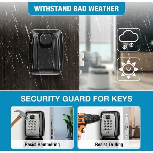Waterproof Wall Mounted Secure Key Box with 12-Digit Code, Large Outdoor Key Safe for Home, Airbnb, School, Factory, Grey
