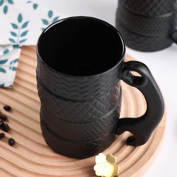 Keramisk mugg formad som ett däck, keramisk kaffemugg, 3D-mugg, presentmugg, 500 ml kapacitet