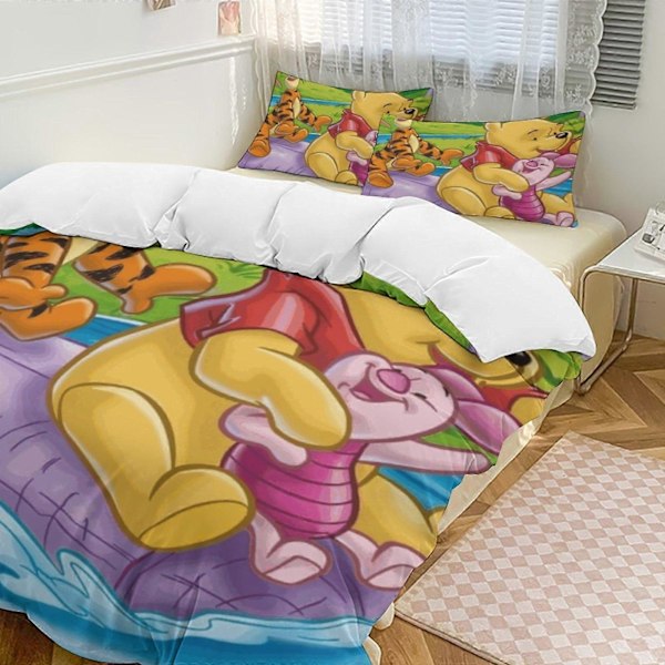 v466 Winnie The Pooh 3-delt dobbeltsengsæt - Inkluderer 1 enkelt dyne og 2 pudebetræk - Falmebestandig mikrofiber - Winnie The Pooh io466 135x200cm 53x78in
