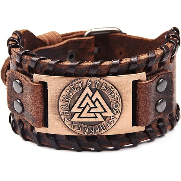 Lær armbånd for alle farsdager Vintage bred mansjett armbånd norrøn mytologi Halloween kostyme, lær