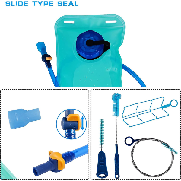 Hydreringsblåsa, 2l utomhusvattenpåse med bitsventil och rengöringsborste set, hydreringsblåsa för utomhuscampingklättring Water Bag with Brushes