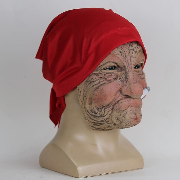 Halloween Smoking Old Grandmother Mask Realistic Latex Masks Costume Halloween Cosplay Props(1pcs)