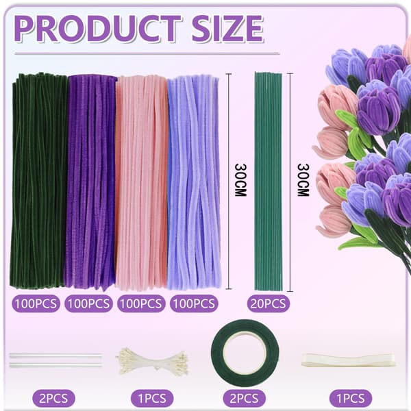 Pipe Cleaner Craft Kit – DIY Flower Making Set Håndlagde Kreative Håndverksmaterialer *Sett 3* Set 3