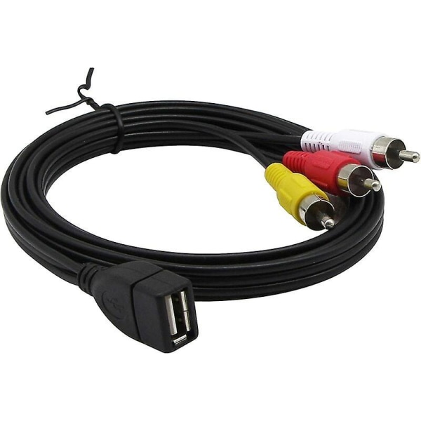 Usb til 3rca-kabel, Usb 2.0 hun-type A til 3 Rca han, Composite Av Audio Video Adapter-kabel til tv/mac/pc, 1,8m