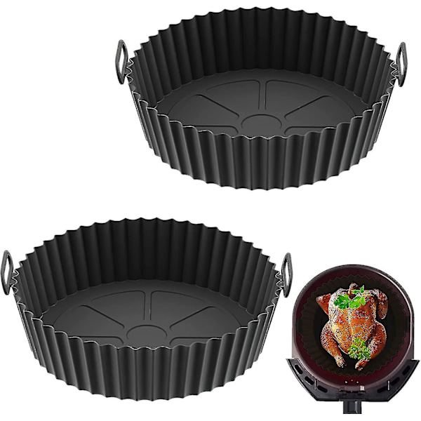 Air Fryer Silicone Pot, 2 Pack Reusable Silicone Air Fryer Liners, Air Fryer Accessories, Replacement For Disposable Parchment Paper Liner (black & Bl