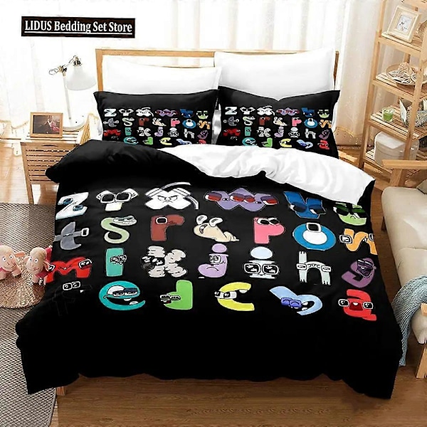 v936 Sängkläder Tecknad Alfabet Lore A-Z Bäddset Pojkar Flickor Twin Queen King Size Påslakan Örngott Säng Pojkar Vuxen 3-delars Bäddset (1 Påslakan 240x260cm 94x102in