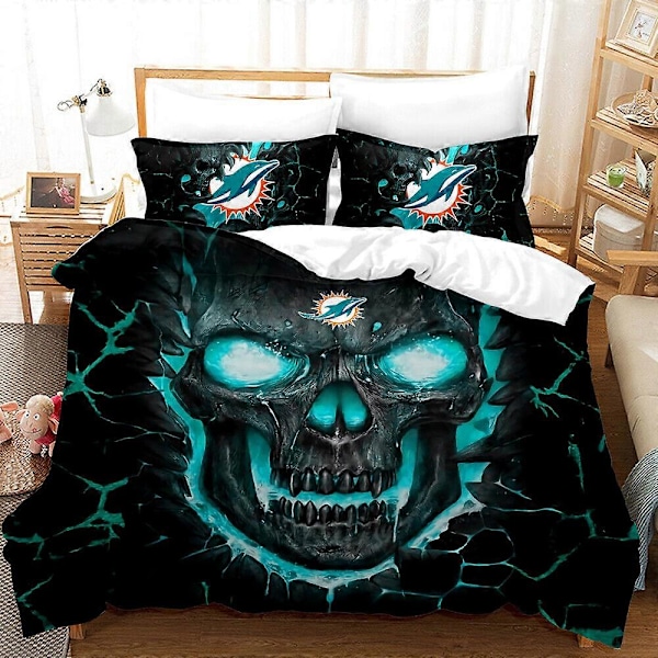 v5213 Sängkläder Miami Dolphins 3 Delars Påslakanset Örngott Andningsbart Sängklädesset Sängkläder IU5213 240x260cm 94x102in