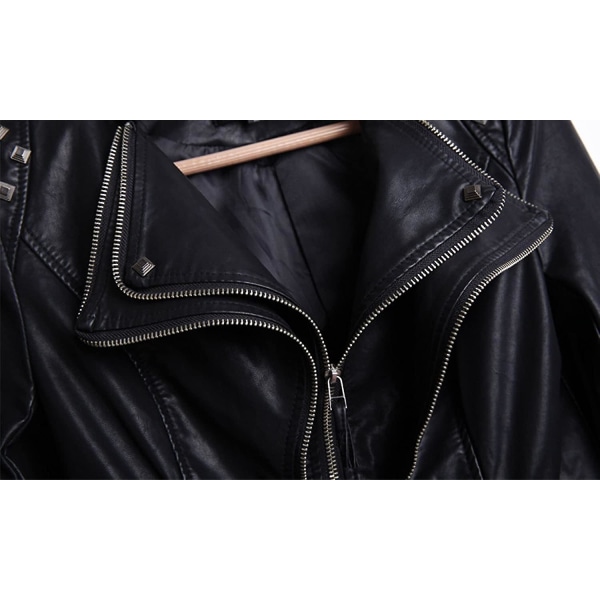 Biker-jakke i imiteret læder med besat perfekt form til kvinder L
