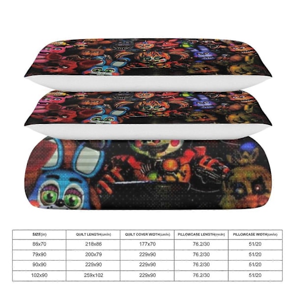 87v Five Nights at Freddy's 3-delt sengesett Varmt og komfortabelt mykt dynetrekk sengesett med 1 dynetrekk og 2 putetrekk for gutter jenter 135x200cm 53x78in