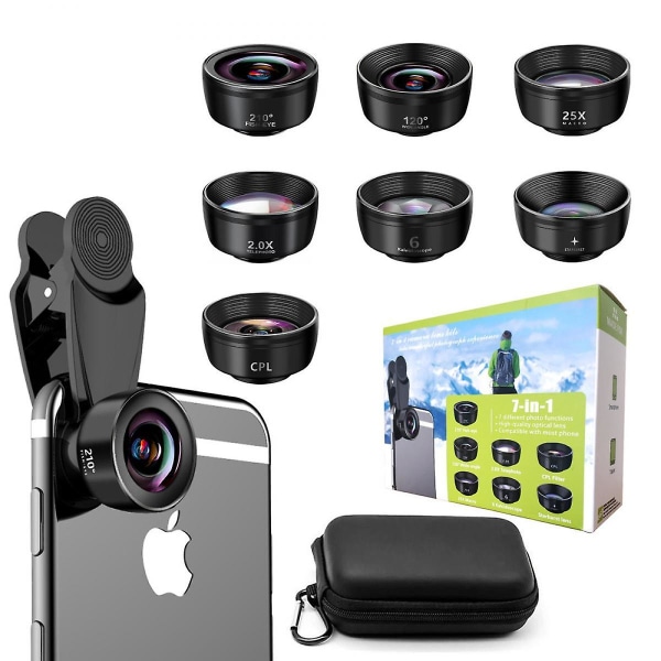 7 In 1 Phone Camera Lens Kit Wide Angle/macro/fisheye Lens For Iphone And Most Phone