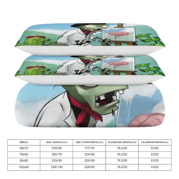 v1406 Plants Vs Zombies Täcke Set Tjockt Mjukt 3-delars Sängklädesset Året Runt Täcke med 2 Örngott för Vuxna Kvinnor Flickor Tonåringar Hemrum De 200x200cm 78x78in
