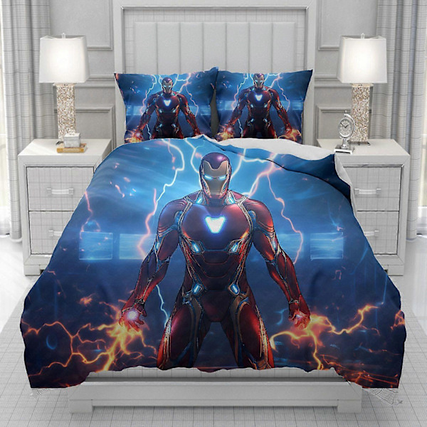 v1347 Sengetøj Iron Man Dynebetræk mænd kvinder/Børn KID Print tegneserie Sengelinned Sengesæt Dyne Blød 3-delt Sengesæt (1 Dynebetræk + 2 135x200cm 53x78in