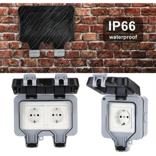 IP66 Waterproof Socket with Switch and Waterproof Junction Box, Outdoor Dustproof Wall Socket for Kitchen, Bathroom, Garage, Pool, etc.