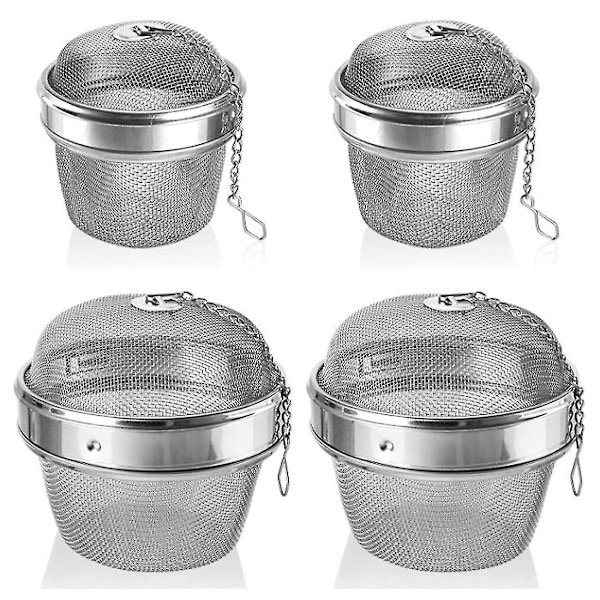 4 stk. Tekugle i rustfrit stål, 2 størrelser ekstra fintmasket teinfuser med forlænget kæde H Silver
