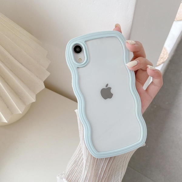 Kompatibel med iPhone X-fodral/iPhone Xs-fodral, sött lockigt vågmönster genomskinligt fodral, transparent mjukt silikon TPU-skydd stöttåligt - ljusblått