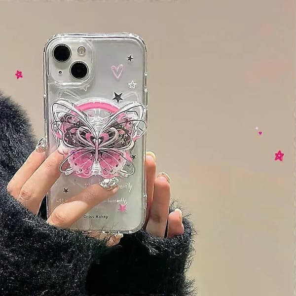 Koreansk Sød Lyserød Sommerfugl Magnetisk Holder Telefonstativ GripTok Grip Tok Støtte Til iPhone Til Magsafe Tilbehør Telefonholder