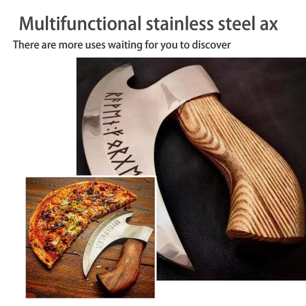 Økse pizzaskærer Viking håndlavet stål Custom Carbon håndskærende læderskede Sellwell 14cm
