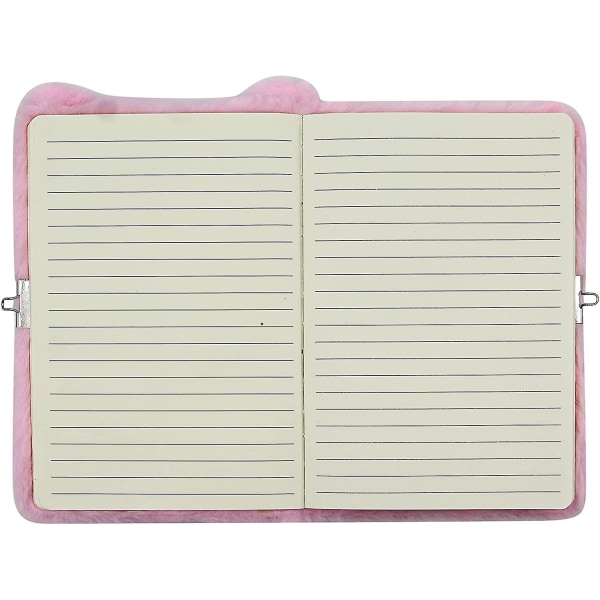 Sød katteansigt plys dagbog med lås og nøgle, A5 foret hardcover hemmelig notesbog låsejournal skrift