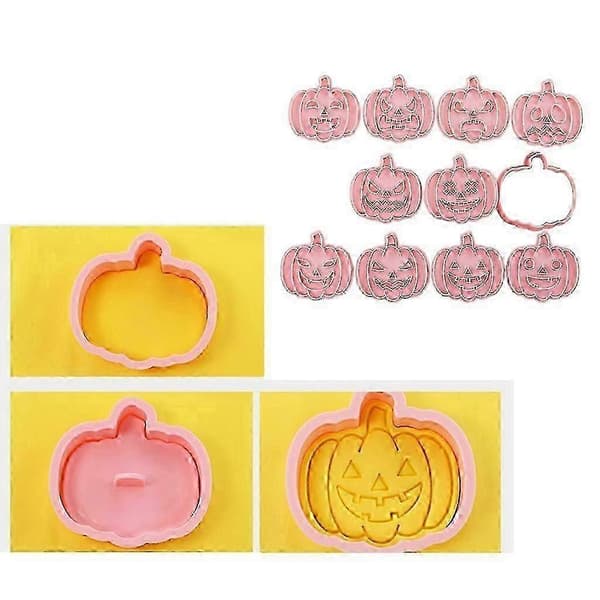 Set med 10 Halloween pumpaformade kakformar för bakning och sockerdekorationer