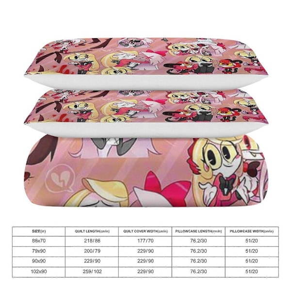 v117 Hazbin Hotel 3-delt Tvilling Sengesett - Inkluderer 1 Enkeldyne og 2 Putetrekk Sengetøy - Falmingsbestandig Mikrofiber - Hazbin Hotel io117 135x200cm 53x78in
