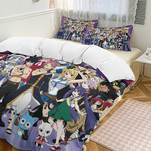 x98 Fairy Tail 3-delt sengetøjssæt Varmt og behageligt blødt dynebetræk sengetøjssæt med 1 dynebetræk og 2 pudebetræk til soveværelse b98 135x200cm 53x78in