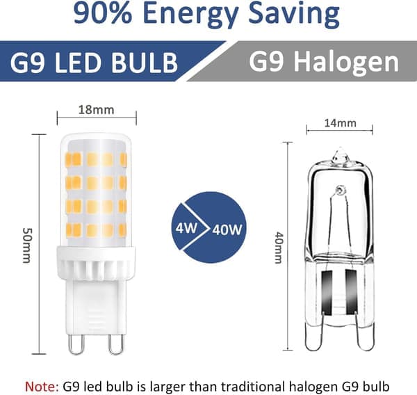 Dimmable G9 LED Bulb, 4W Equivalent to 40W Halogen, 480 LM, Warm White 3000K, Standard G9 Base, 360° Beam Angle with 6-Pack