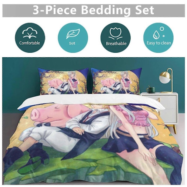 x413 The Seven Deadly Sins 3-delat Sängklädesset Varmt Och Bekvämt Mjukt Påslakan Sängset med 1 Påslakan Och 2 Örngott för Sovrum b413 135x200cm 53x78in