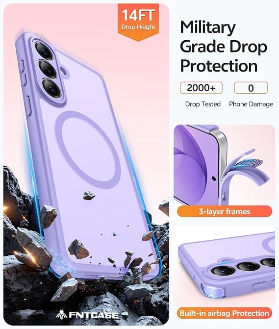 FNTCASE for Samsung Galaxy S26 Plus Case with Screen Protector, MagSafe Compatible, Translucent Matte, Full Camera Protection, Shockproof Light purple