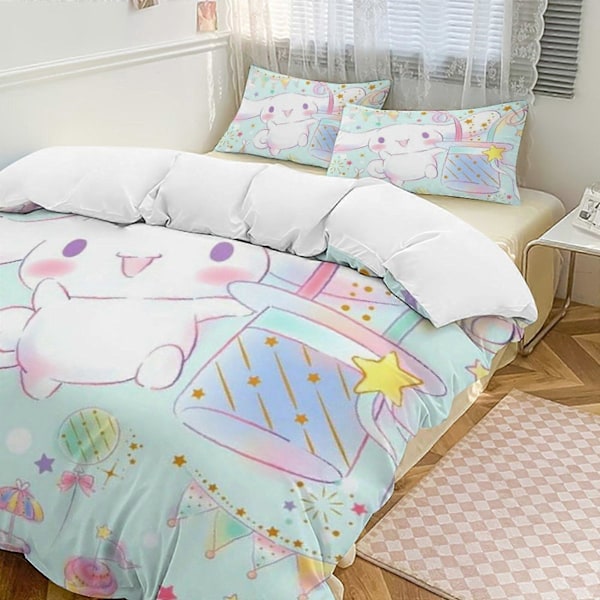 v968 Cinnamoroll 3-delars Twin Sängset - Inkluderar 1 Enkelt Täcke och 2 Örngott Sängkläder - Färgbeständig Mikrofiber - Cinnamoroll io968 240x260cm 94x102in